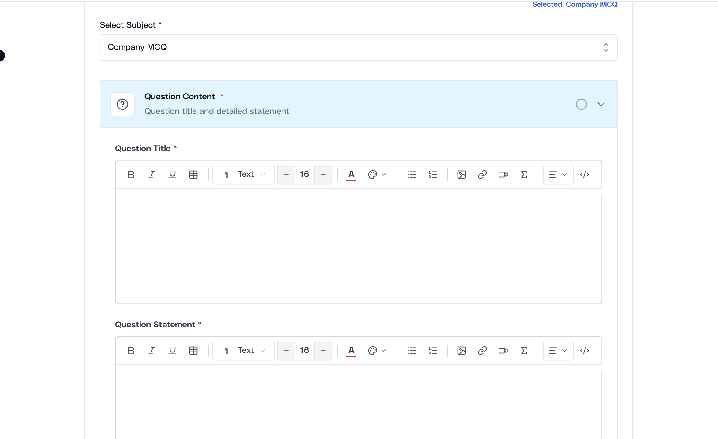 MCQ authoring screen in Ovii Assessment Studio
